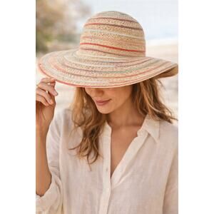 Rainbow Woven Straw Sun Hat Wide Brim Packable Resort Coastal Chic